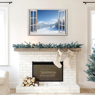 Grande toile d'hiver, vue de fenêtre, impression de paysage enneigé, forêt de montagne bleue, affiche, image de nature sereine, pour salon, chambre à coucher, bureau, décoration murale prête à être suspendue, 18 po x 24 po, 20 po x 30 po