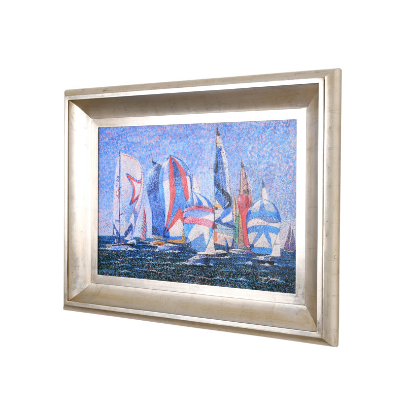 Le Beau Giclee by AFD Home 11162806 Pointelistic Regata in a Sterling Frame, 24-Inch by 36-Inch Canvas, 36-Inch by 48-Inch Frame