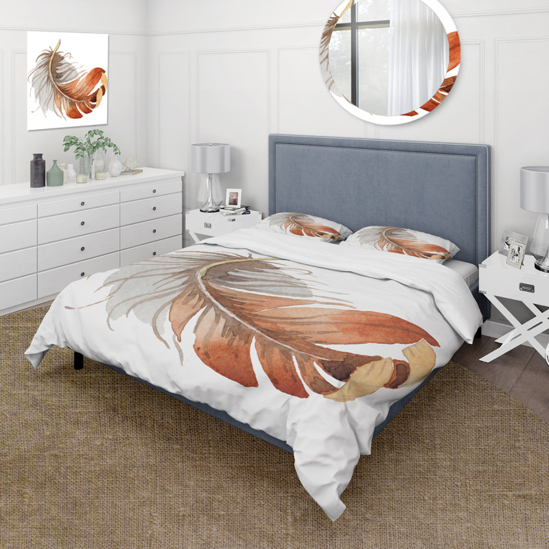 Ensemble de housse de couette orange et plume d'oiseau orange - Bohème et éclectique - Polyester microfibre