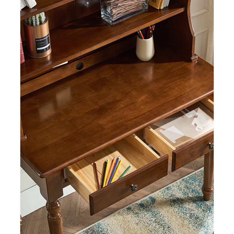 Bureau et bibliothèque en bois massif de style américain avec tiroirs, H 62,6 po x l 35,43 po x P 19,69 po