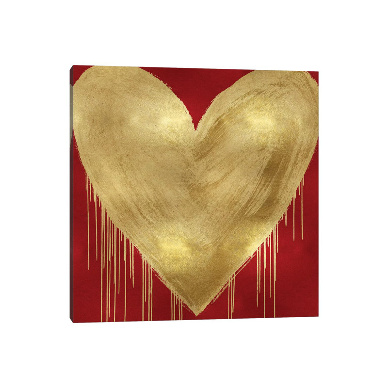 Big Hearted Gold On Red by Lindsay Rodgers - Wrapped Canvas Print, 45.72 cm H x 45.72 cm W x 1.91 cm D