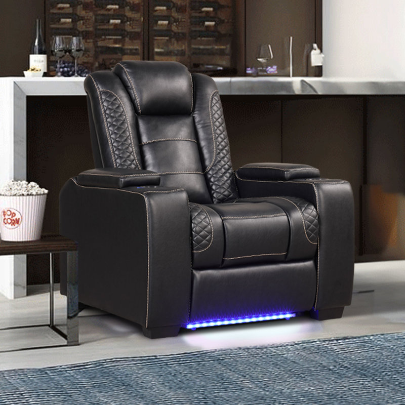Fauteuil de cinéma maison inclinable et ajustable 39 po avec porte-gobelet à DEL USB (ensemble de 8), Noir