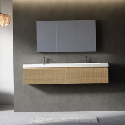 Floating Bathroom Vanity With Sink Combo, Wall - Mounted Design, Soft - Close Drawer, And Double Basins For Modern Bathroom Storage And Functionality