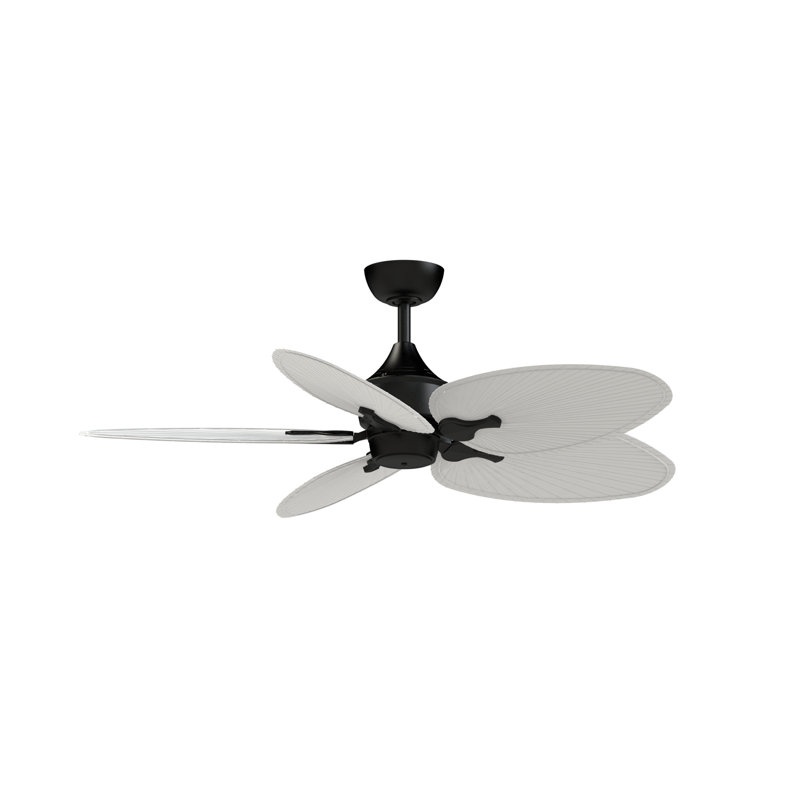Islander 52 inch Indoor/Outdoor Ceiling Fan - Black with Matte White Narrow Oval Palm-Inspired Blades, Black