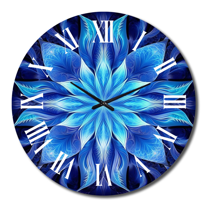Horloge murale en métal turquoise et fleurs blanches fractales, Très grand