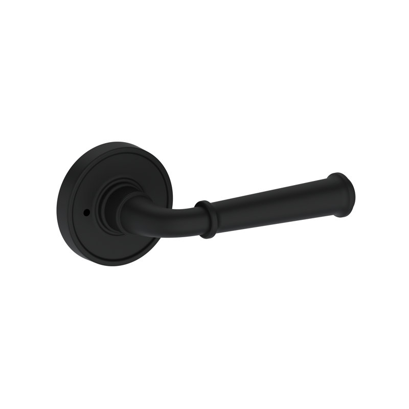 Dunsmoor Privacy Lever with Recessed Round Rose in Lifetime (PVD) Satin Brass, Matte Black