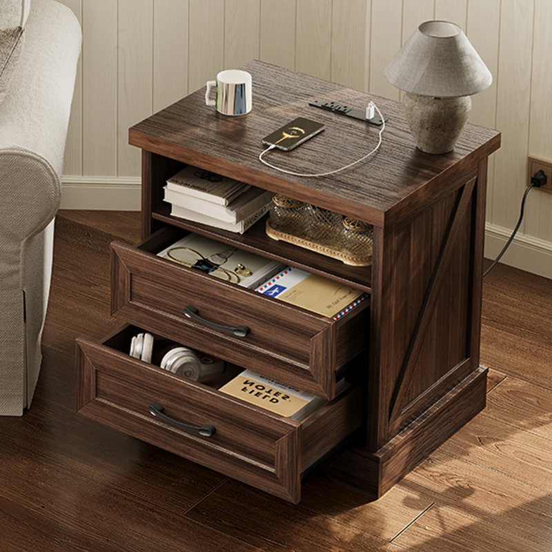 Farmhouse Nightstand With 2 Spacious Drawers,End Table With Ample Storage Shelf,Bedside Cabinet With 4 Solid Wood Legs Farmhouse Nightstand With 2 Spacious Drawers,End Table With Ample Storage Shelf,Bedside Cabinet With 4 Solid Wood Legs (Set Of 2)