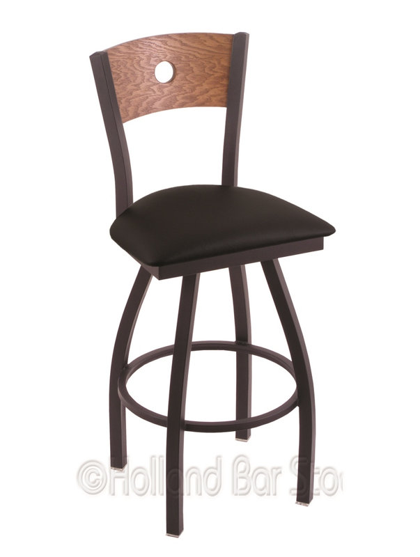 Tabouret de bar pivotant de 36" Lareau, Chêne naturel, Ride noire, Vinyle noir