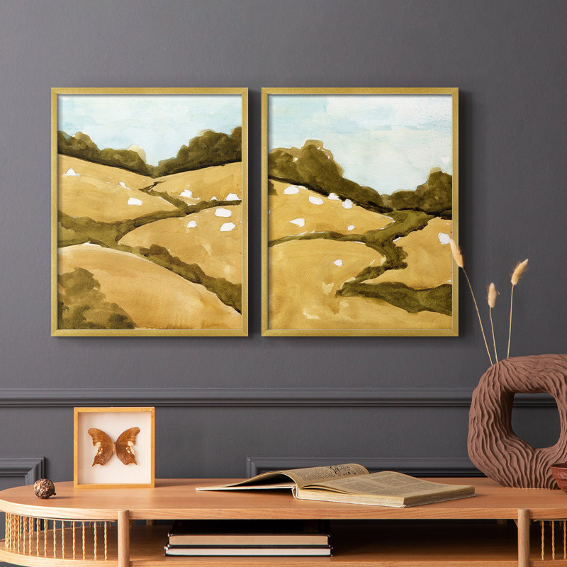Reproduction encadrée Scattered Sheep I-Premium - prêt à être accroché - aucun clou requis - aucun clou requis, Doré