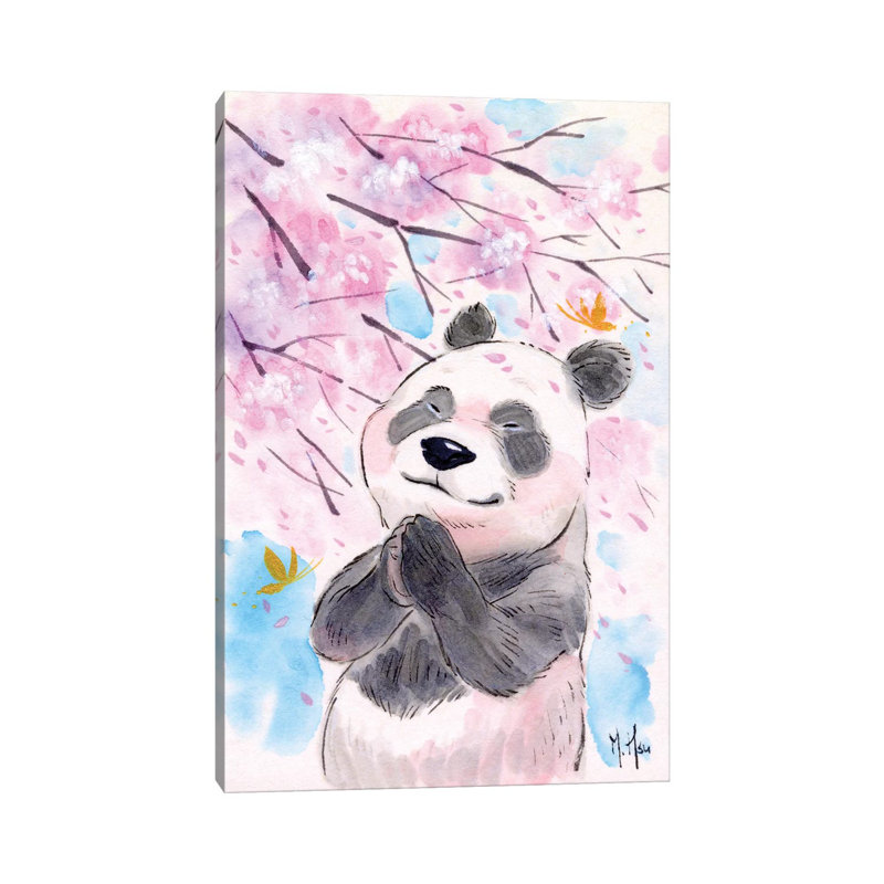 Cherry Blossom Wishes Panda by Martin Hsu - Print on Canvas, 20.32 cm H x 30.48 cm W, Wrapped Canvas