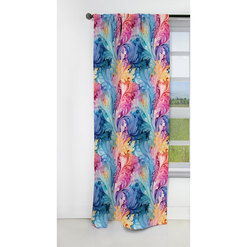 Marbre rose et bleu Reverie - rideau en marbre abstrait - rideau occultant en marbre - 1 panneaux, L 52 po x L 120 po