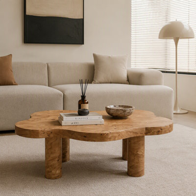 Table basse nuage en loupe de 101,6 cm (40 po) avec 4 pieds ronds, table basse moderne à profil bas, table centrale irrégulière unique pour salon