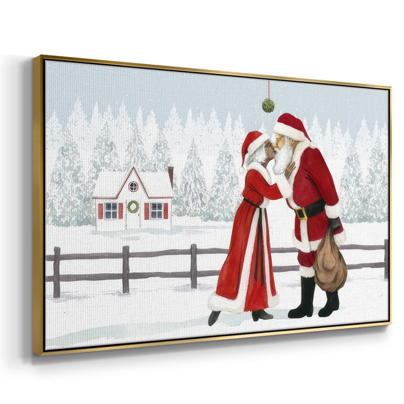 Toile tendue avec châssis en A, collection Christmas Love, H 27 po x l 41 po x P 1,5 po, Cadre flottant doré