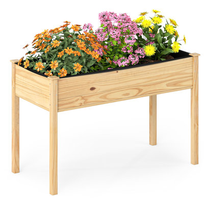  Wooden Raised Garden Bed w/Legs Liner Drainage Holes Large Planter Box for Herb