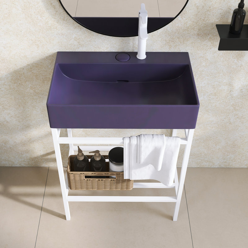 Ensemble de meuble-lavabo autoportant 24 po avec lavabo en céramique 24 po, Blanc / Mauve