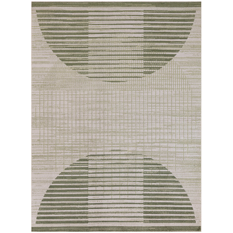 George Oliver Jeffs Machine Washable Ivory Olive Mid-Century Modern Indoor Rug, Rectangle 4' x 6'