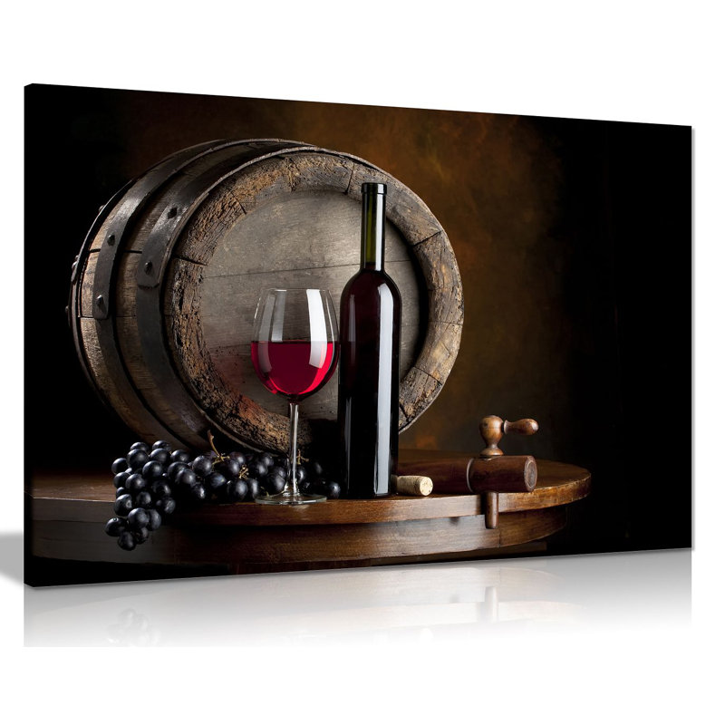 Wine And Fruit With Glass And Barrel For Kitchen Food - Wrapped Canvas Print, 41cm H x 61cm W