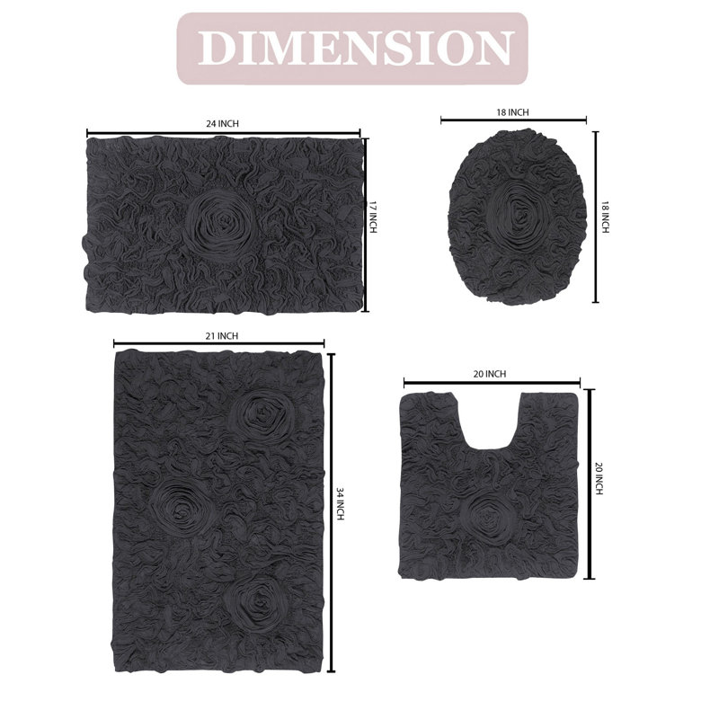 Alamanno 4 Piece Bath Rug Set, Gray