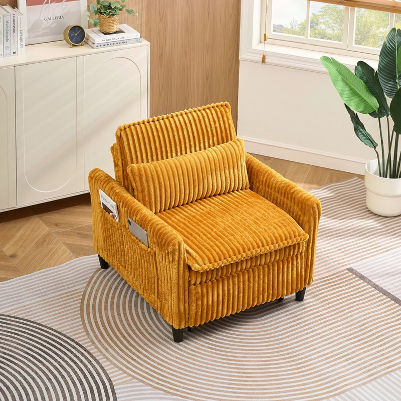 Fauteuil confortable pour petit appartement avec balcon et canapé-lit, Jaune
