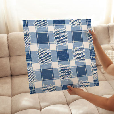 Motif à carreaux abstrait bleu, reproduction d'art moderne sans cadre
