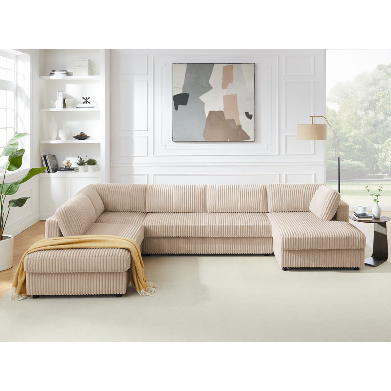 133.1'' Upholstered Sofa With 2 Chaises, Beige Corduroy/Polyester