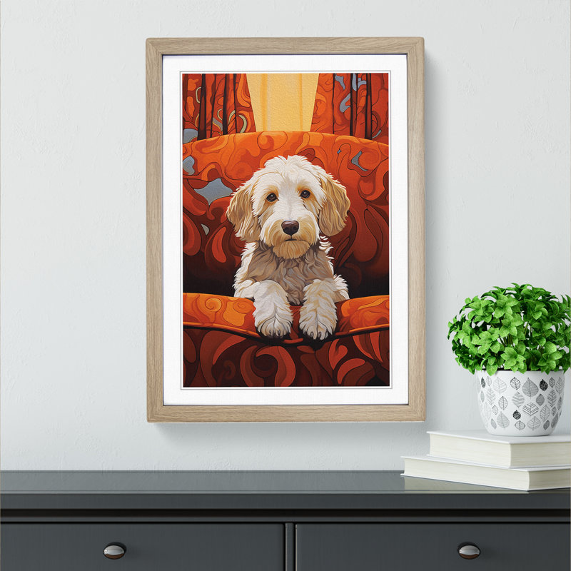XYZ-FRM-V1223-3974 Labradoodle No.2 - Single Picture Frame Print on Wood, 34cm H x 25cm W x 2cm D, Oak