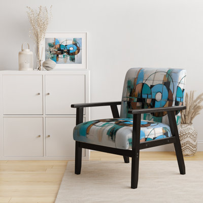 Mid-Century Accent Chair, Colourful Abstract Upholstered Armchair - Colourful Mid Century Abstract Fusion I