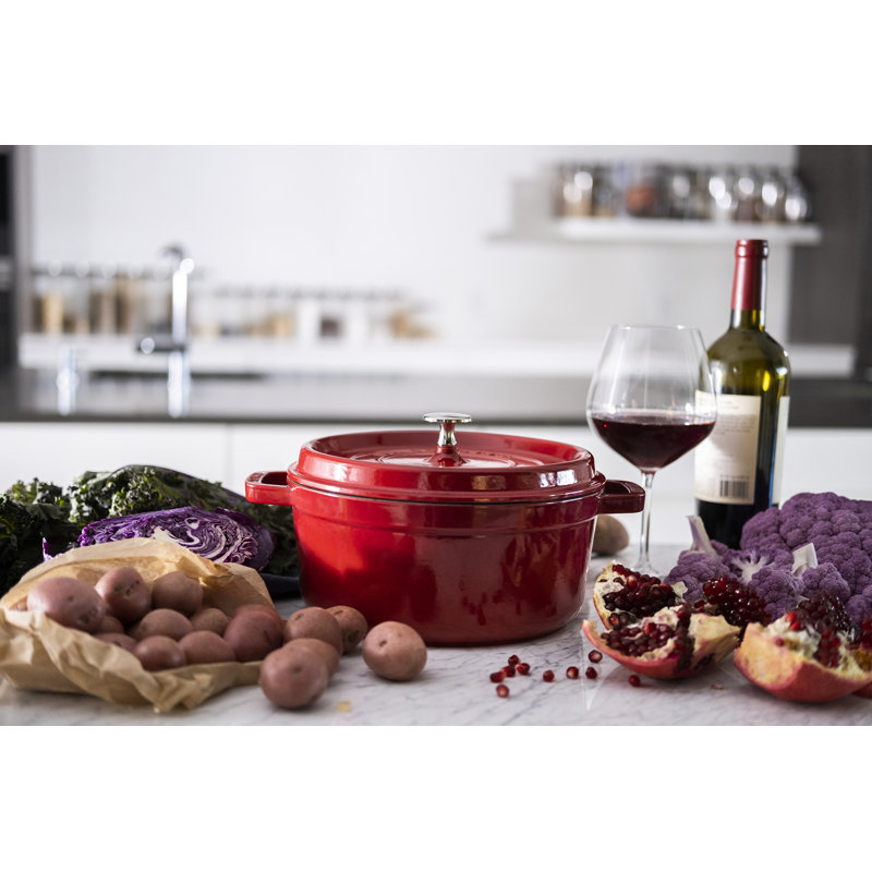 La Cocotte Cast Iron Round Cocotte, 4 quarts, Cherry
