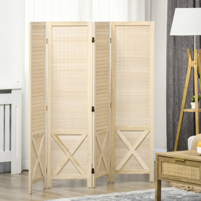 Natural Wood Privacy Divider - 4.7' Tall Display Screen Partition For Living Room