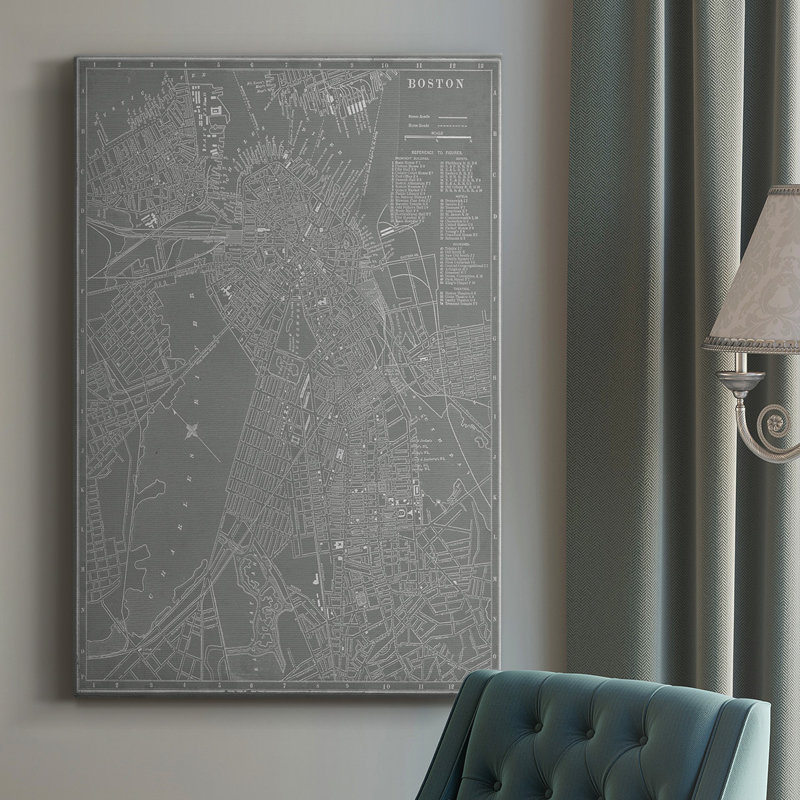 Carte de la ville de Boston, impression sur toile tendue, H 48 po x l 32 po x P 1 po