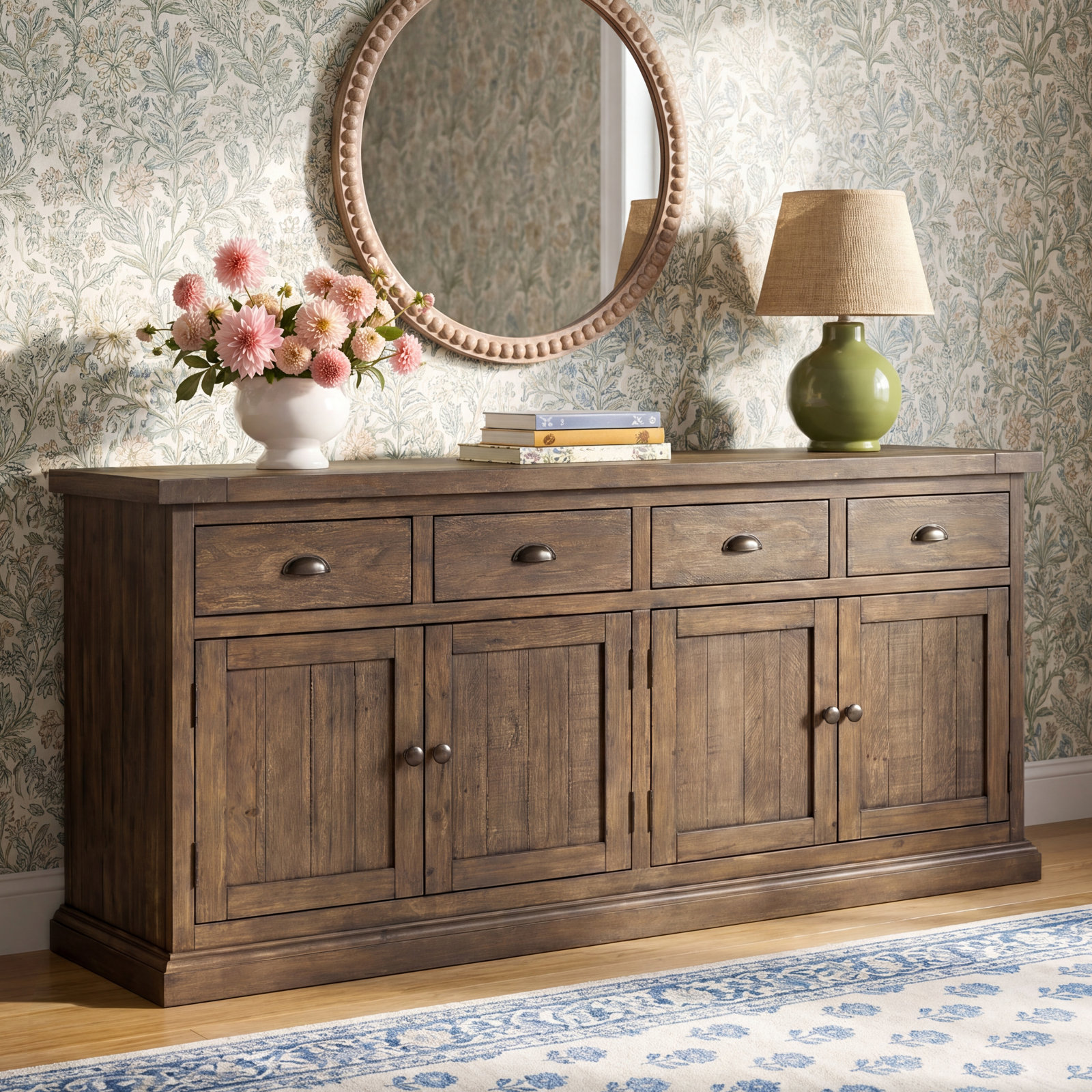 Kinston 74" Wide Solid Wood Sideboard, Distressed Brown
