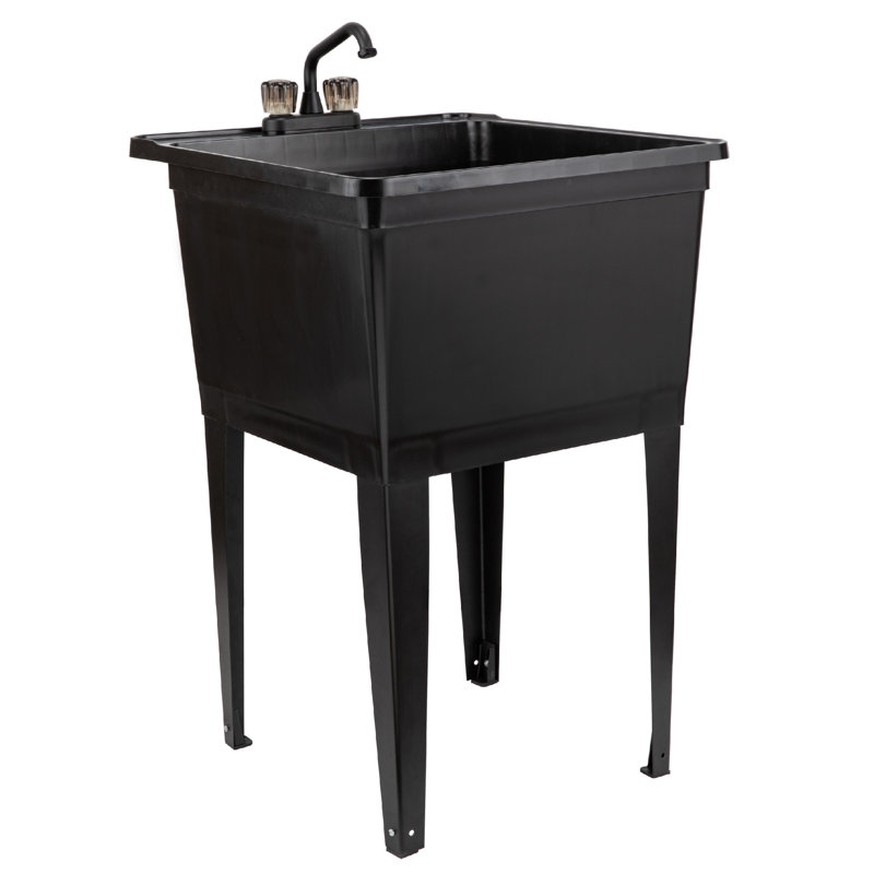22.88'' L x 24.75'' W Freestanding Laundry Sink with Faucet, Black, Matte Black