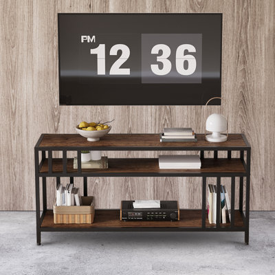  58'' TV Stand Fits TV up to 65'', TV Media Console with 3-Tier Open Storage Shelves, Industrial Entertainment Center with Quadruple-Tube Support for Living Room, Rustic Brown