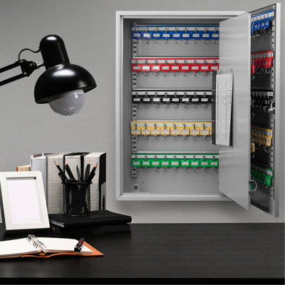 Armoire réglable en acier à 150 clés, gris, avec serrure sécurisée et installation murale à fixation murale à 150 cages, montée pour un rangement organisé