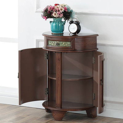 Green&Walnut Solid + Manufactured Wood Half-circle Console Table