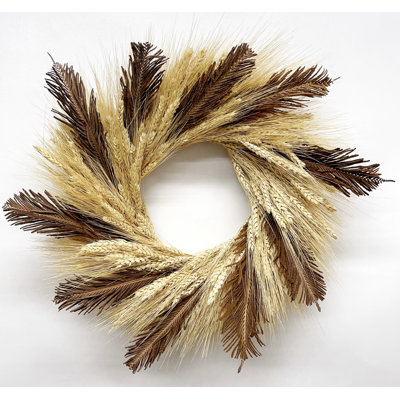 Natural Dried Blonde Wheat and Fern Frond 22" Wreath