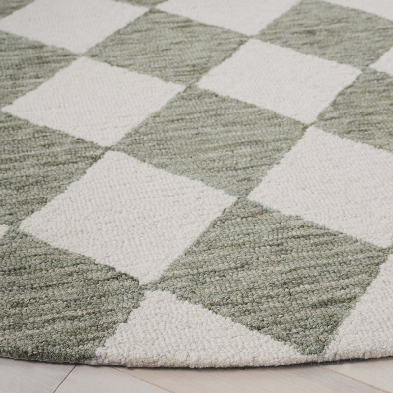 Ebony Hand Tufted Wool Pile Checkered Rug, Round 4"