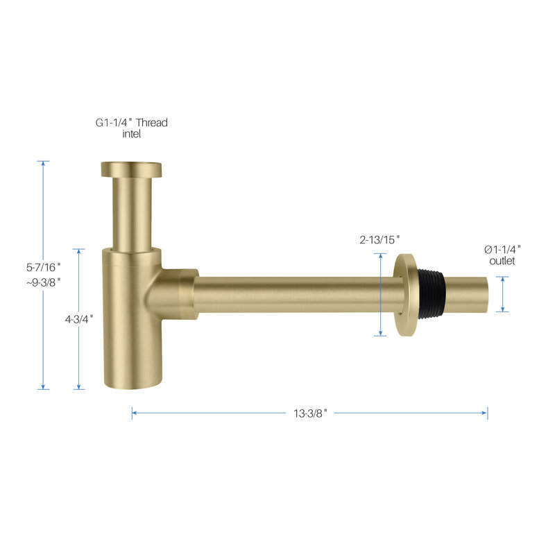 Kibi Bathroom Sink Decorative Round Bottle Trap, Brushed Gold