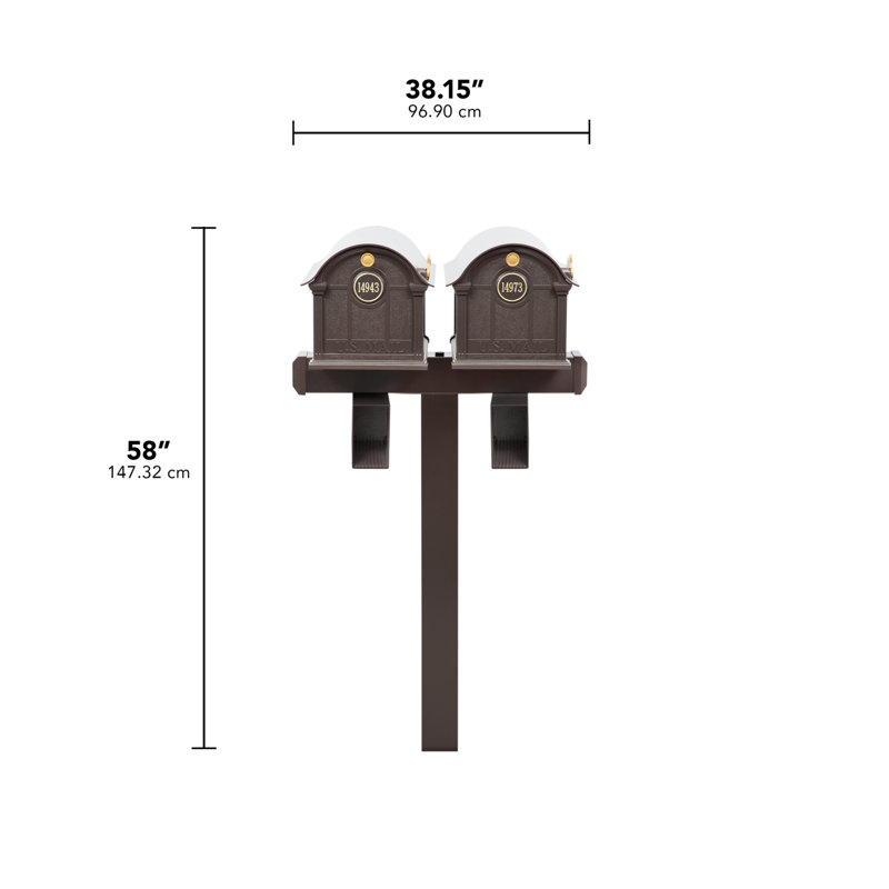 Balmoral Duo Mount Mailbox /w/ Personalized Door Medallion & Newspaper Box (2 Mailboxes,  Duo Mount Post, 2 Newspaper Boxes, 2 Door Medallions)