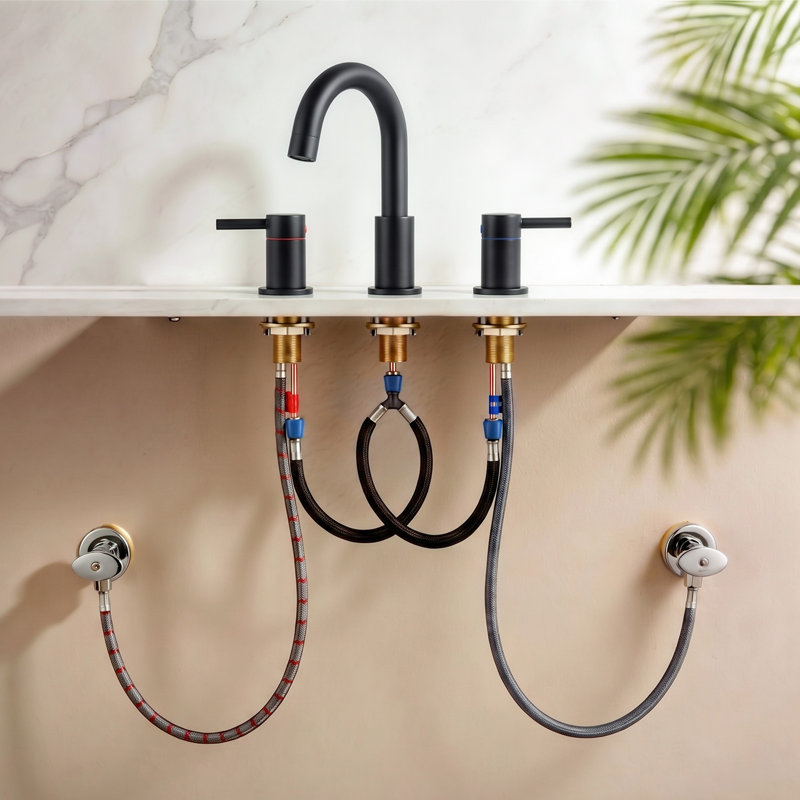 Widespread 2-handle Bathroom Faucet with Drain Assembly, Matte Black