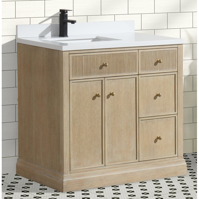 Redondo 36'' Ash Oak Single Bathroom Vanity with Quartz Top