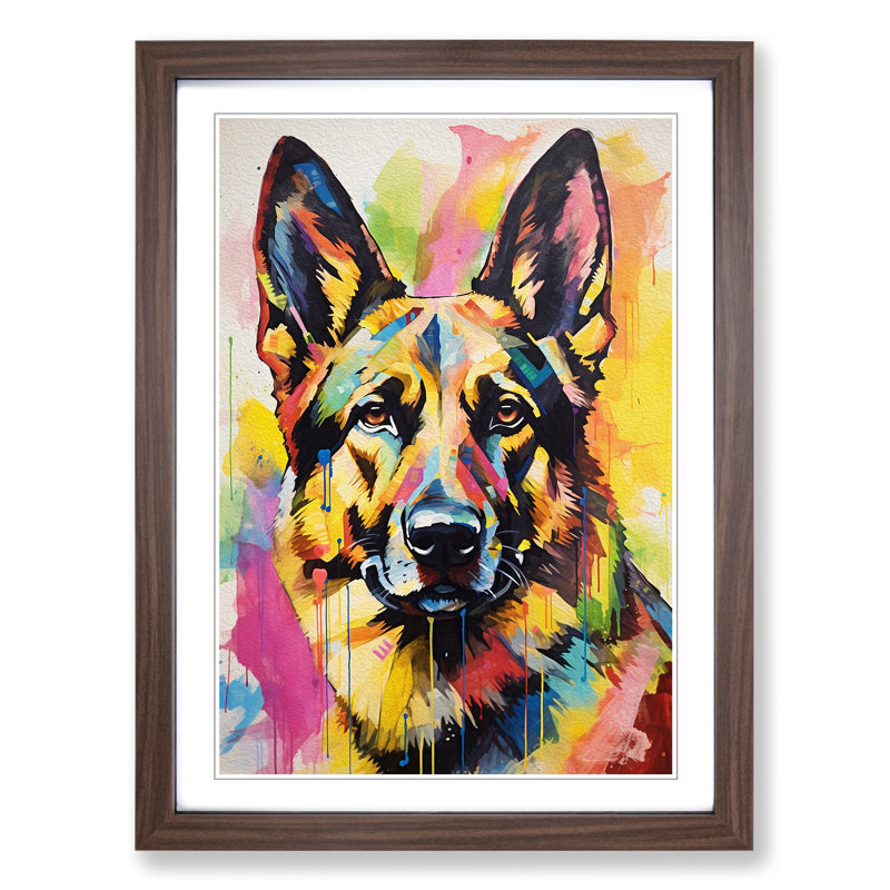 German Shepherd Gestural 1 Piece Single Picture Frame Wall Art, 64cm H x 46cm W x 2cm D, Walnut