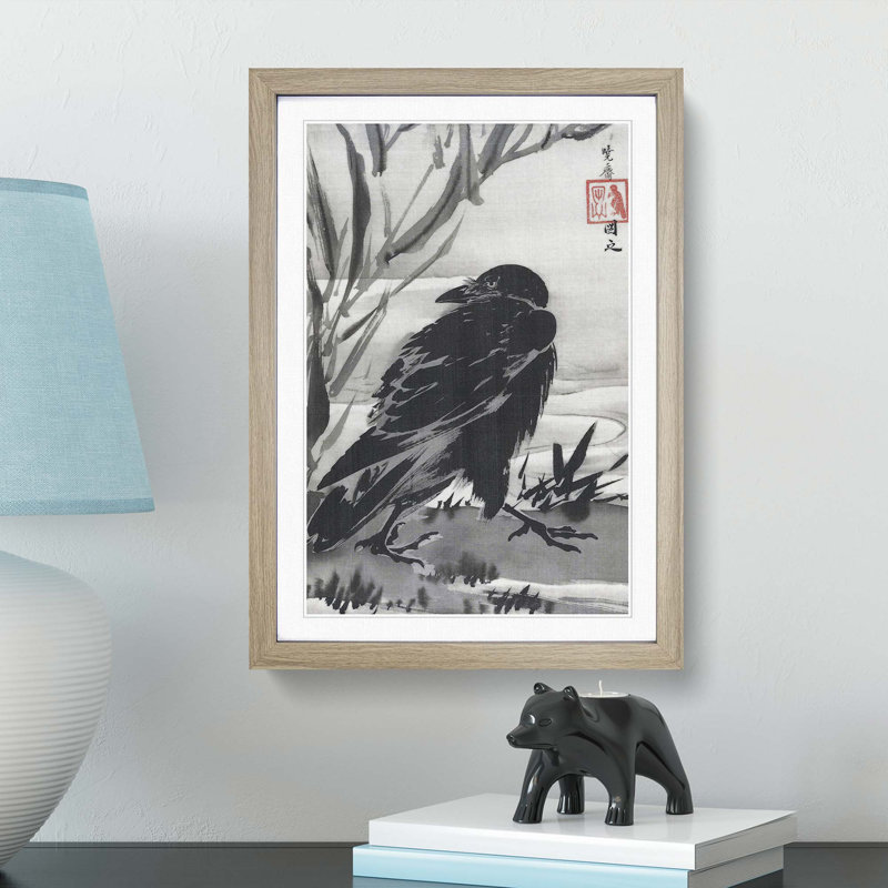 Crow by Kawanabe Kyosai - Framed Print, 65cm H x 48cm W x 2cm D, Oak Framed