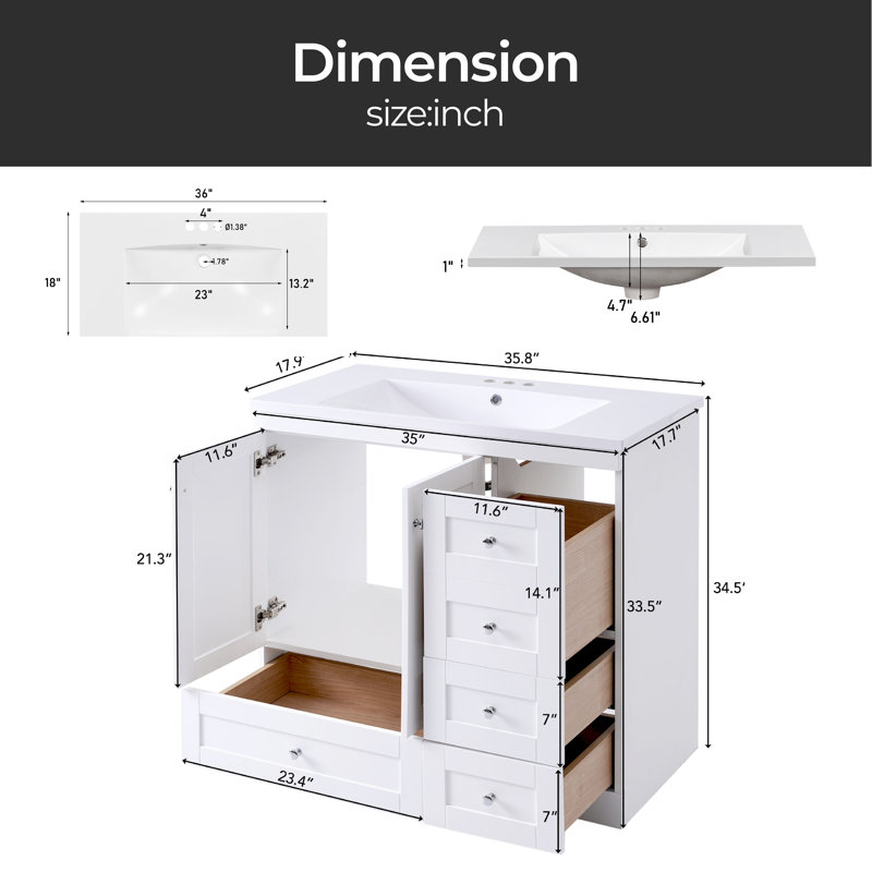 Lindel 35.8'' Single Bathroom Vanity with Resin Top, White