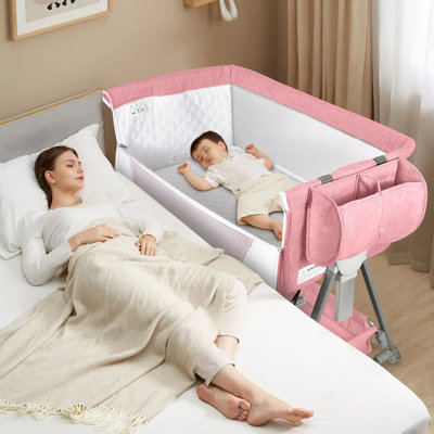 Baby Bassinet And Bedside Sleeper For Baby , 7 Height Adjustable Bedside Bassinet With Wheels