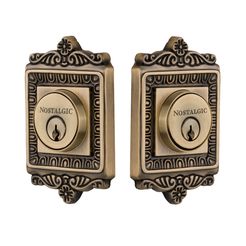 Nostalgic Warehouse Egg & Dart Plate Double Cylinder Deadbolt, Antique Brass, 2.75
