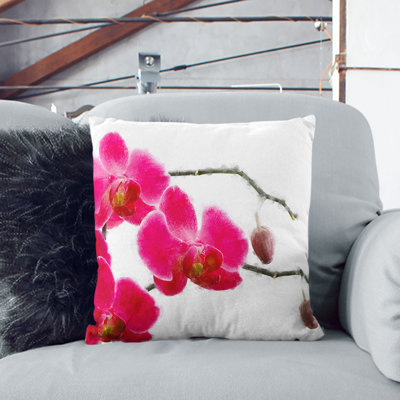 Hot Pink Orchids Painting Cushion with Filling