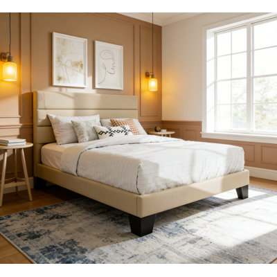 Platform Bed Frame With  Upholstered Headboard