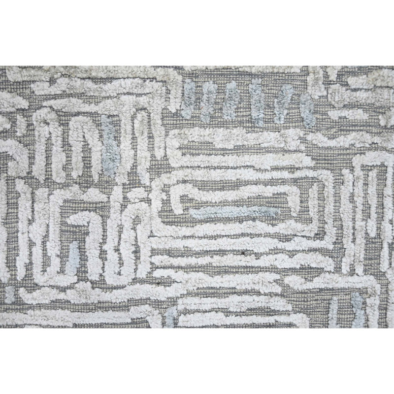 Tapis rectangulaire en laine / viscose noué à la main argent / gris, Rectangle de 5 pi x 8 pi