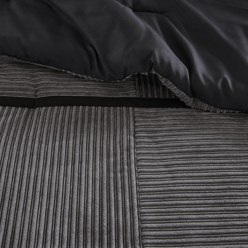 Édredon 7 pièces en velours côtelé très grand - gris, lit chaud et invitant dans un sac, décor élégant, qualité durable, Gris